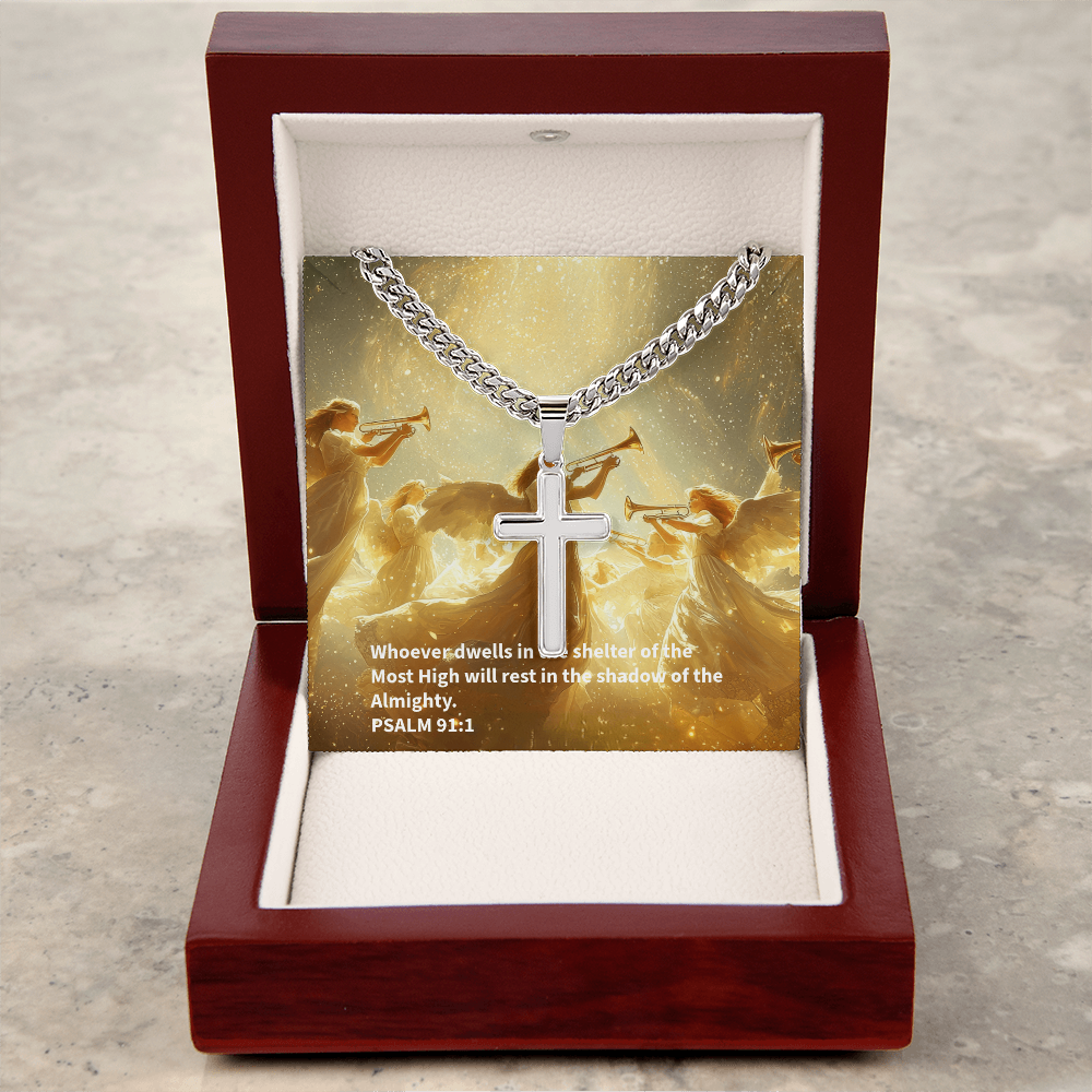 PSALM 91:1 Artisan Cross with Cuban Link Chain