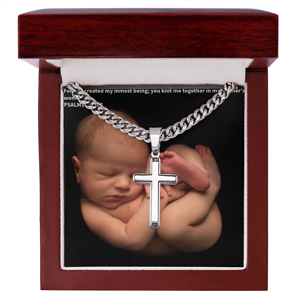 PSALM 139:13 Artisan Cross wIth Cuban Link Chain.