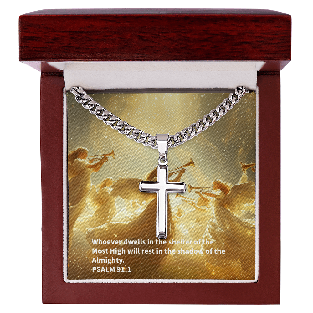 PSALM 91:1 Artisan Cross with Cuban Link Chain