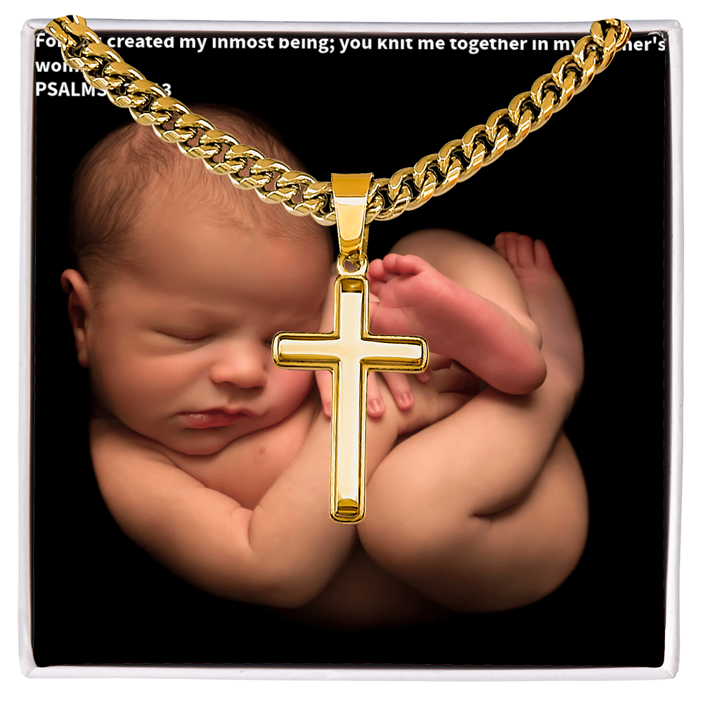 PSALM 139:13 Artisan Cross wIth Cuban Link Chain.