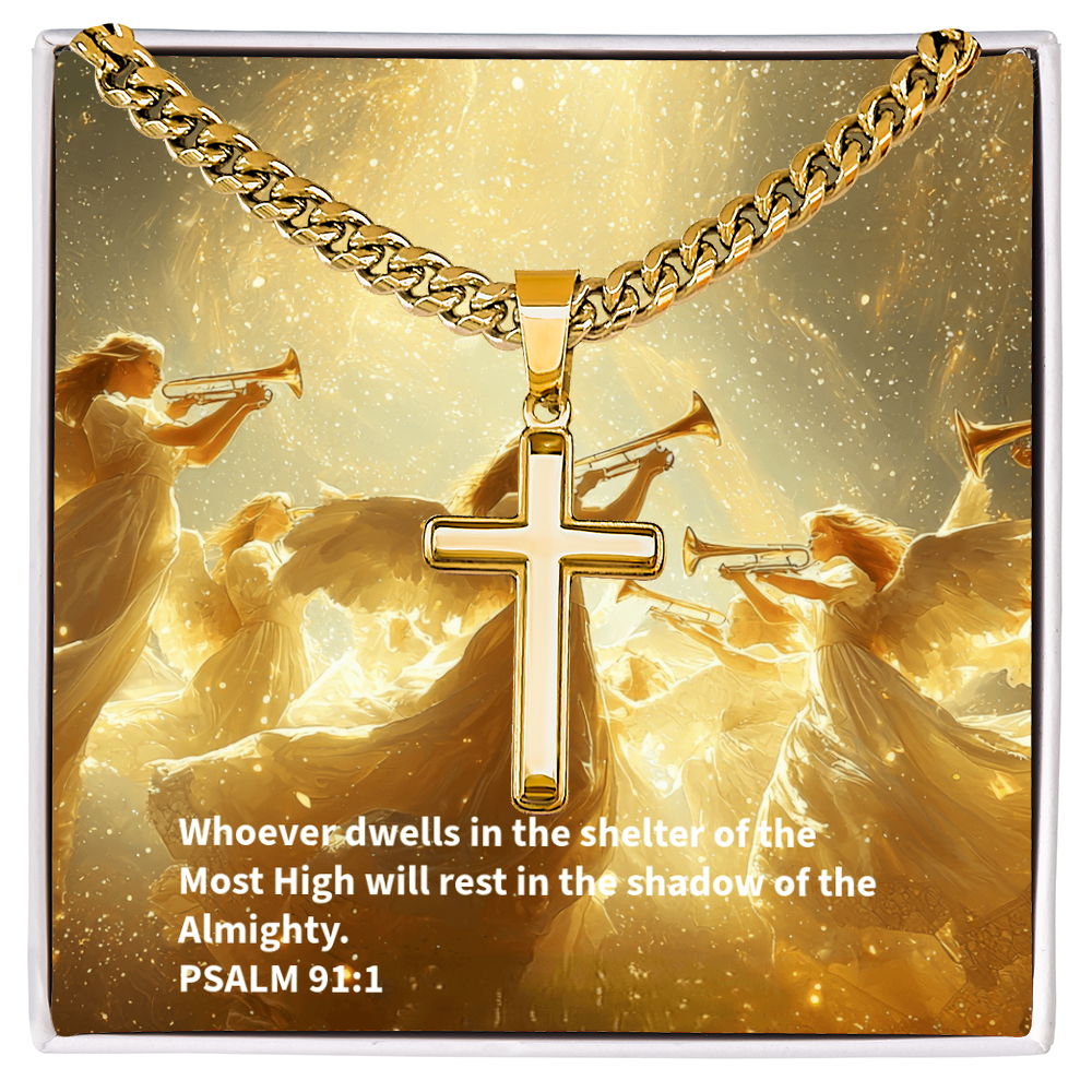 PSALM 91:1 Artisan Cross with Cuban Link Chain