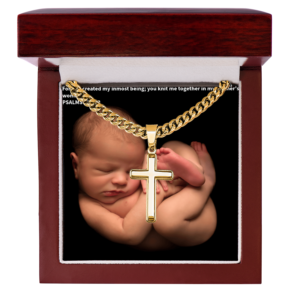 PSALM 139:13 Artisan Cross wIth Cuban Link Chain.