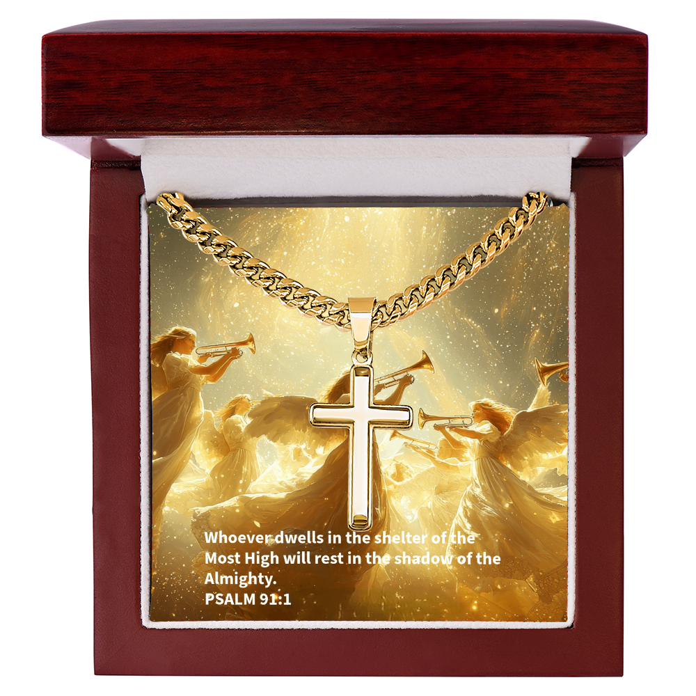 PSALM 91:1 Artisan Cross with Cuban Link Chain