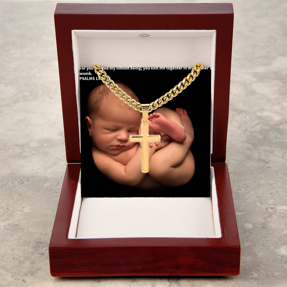 PSALM 139:13 Artisan Cross wIth Cuban Link Chain.
