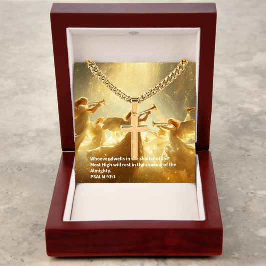 PSALM 91:1 Artisan Cross with Cuban Link Chain