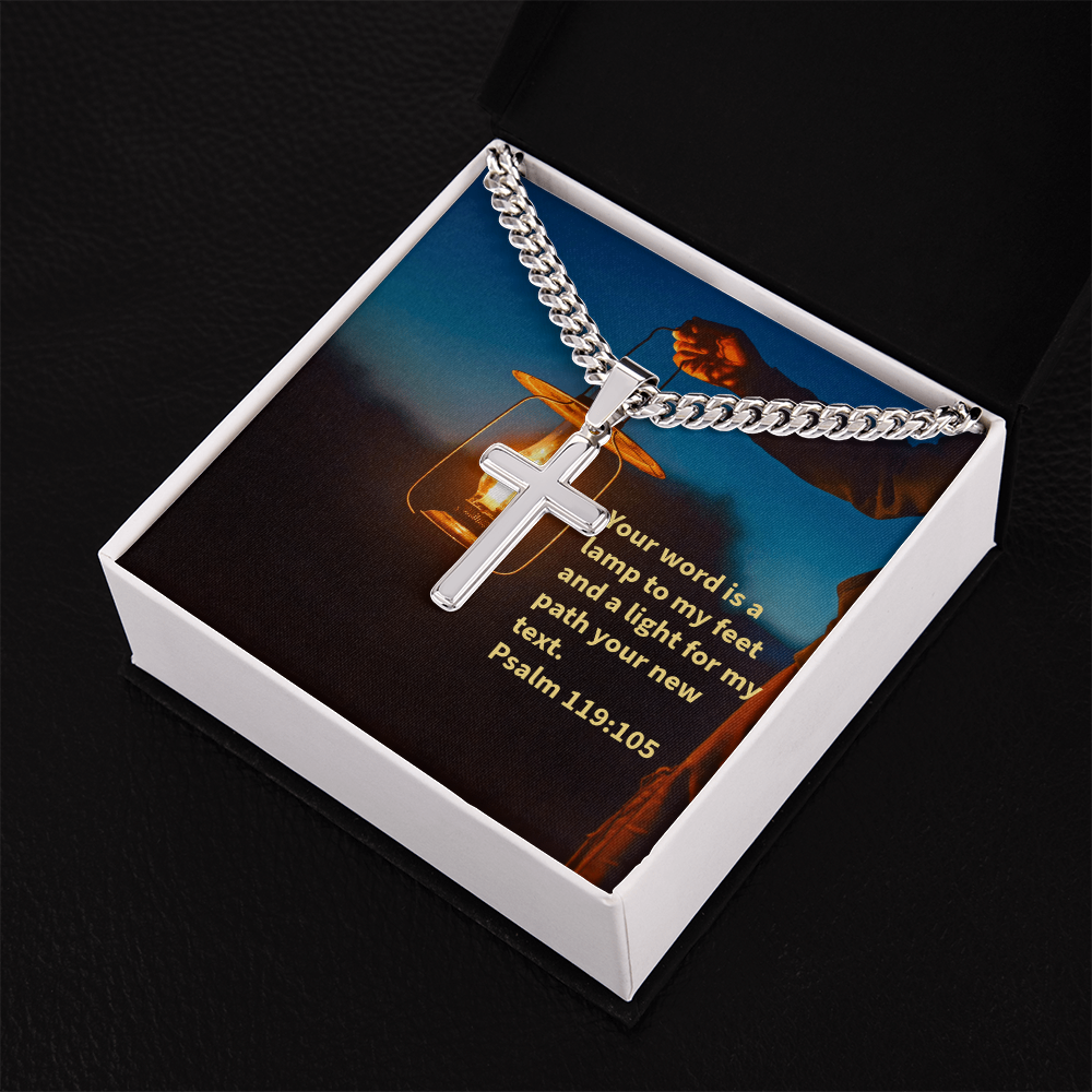 PSALM 119:105 PERSONALIZED CROSS WITH CUBAN LINK CHAIN
