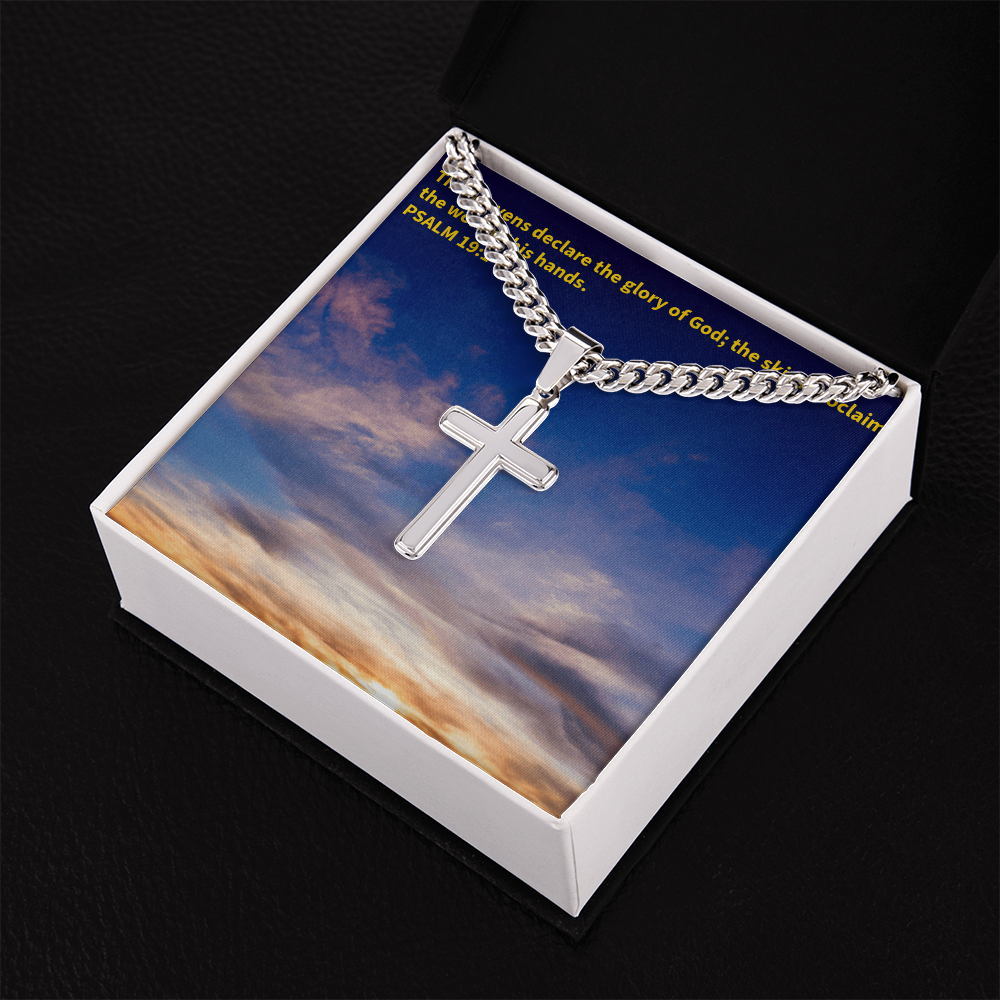 PSALM 19:1 Personalized Cross with Cuban Link Chain