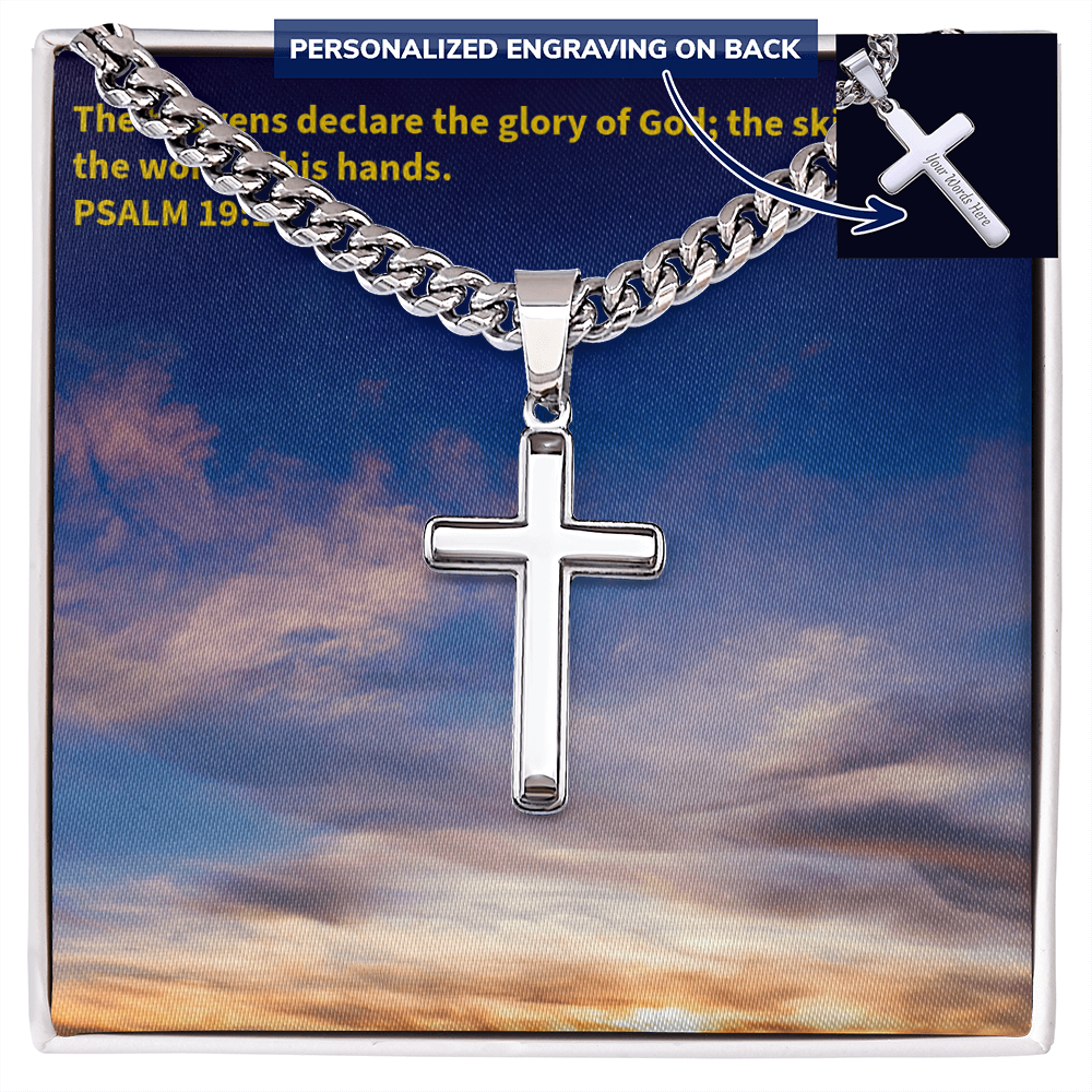 PSALM 19:1 Personalized Cross with Cuban Link Chain