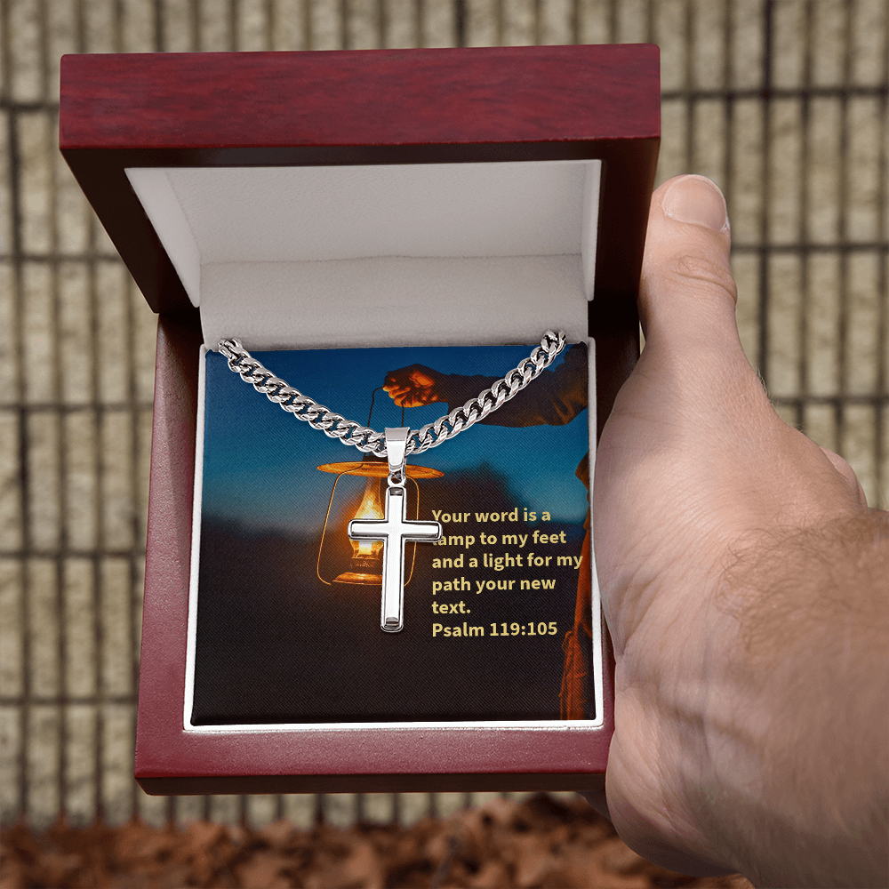 PSALM 119:105 PERSONALIZED CROSS WITH CUBAN LINK CHAIN