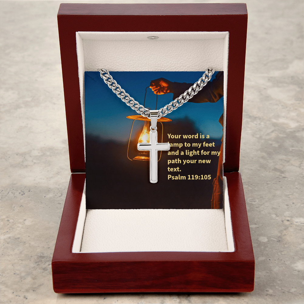 PSALM 119:105 PERSONALIZED CROSS WITH CUBAN LINK CHAIN