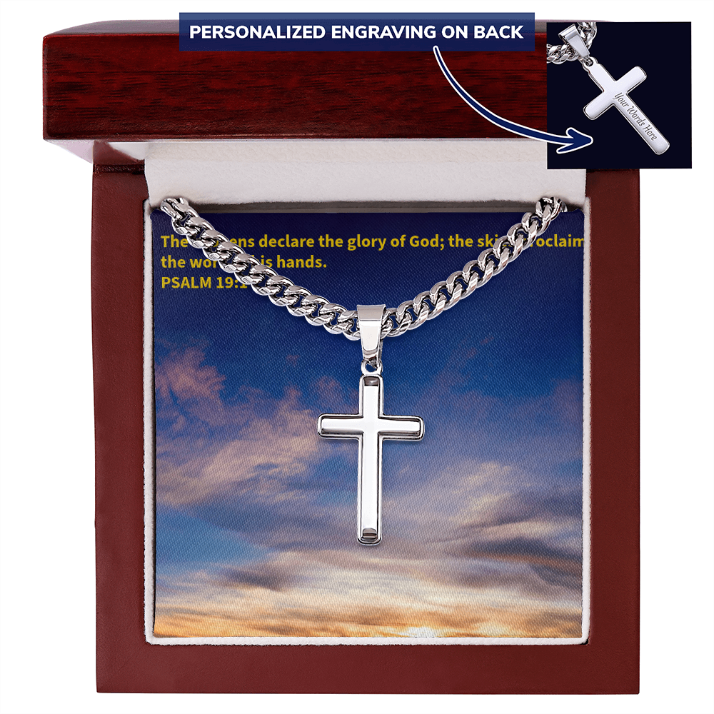 PSALM 19:1 Personalized Cross with Cuban Link Chain