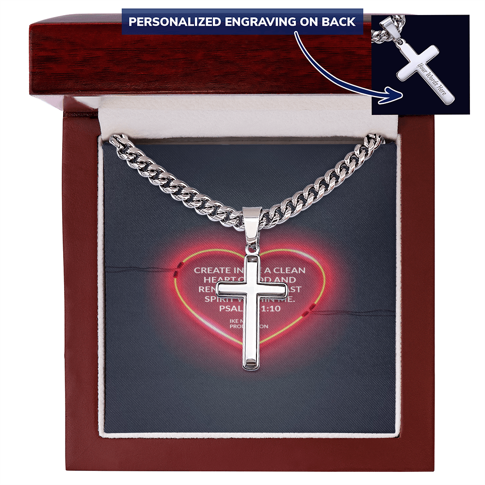 PSALM 51:10  Artisan Cross with Cuban Link Chain