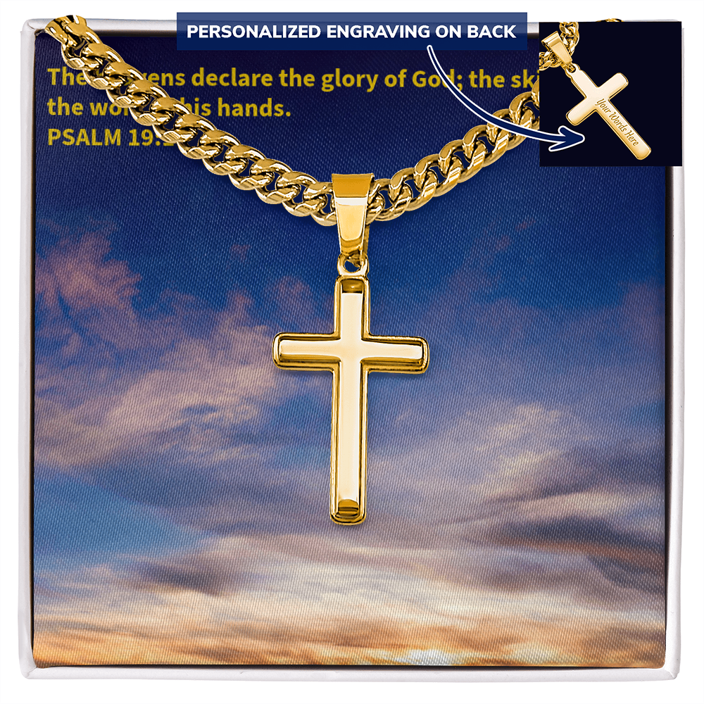 PSALM 19:1 Personalized Cross with Cuban Link Chain