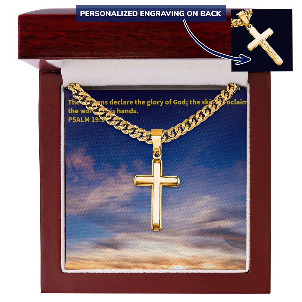 PSALM 19:1 Personalized Cross with Cuban Link Chain