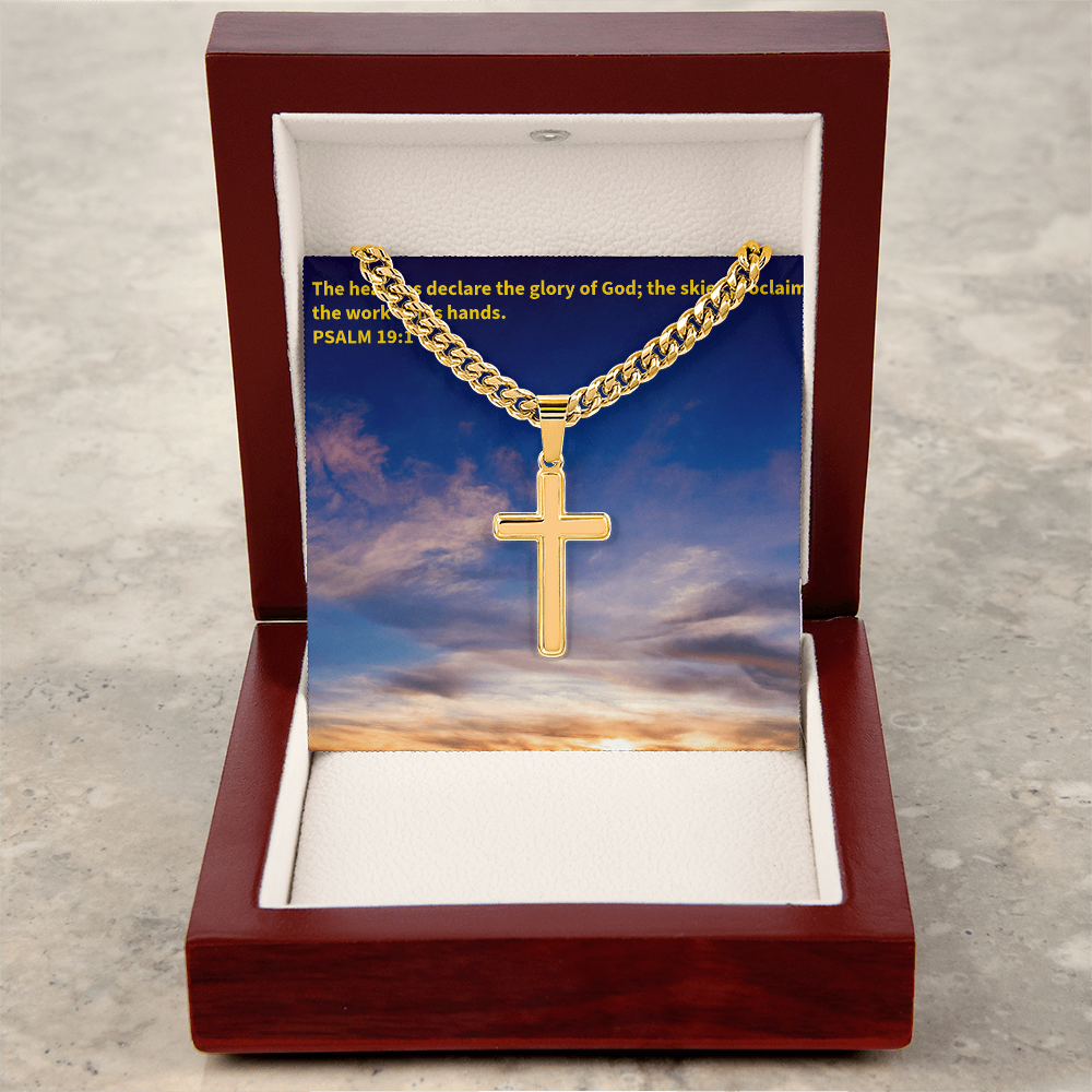 PSALM 19:1 Personalized Cross with Cuban Link Chain