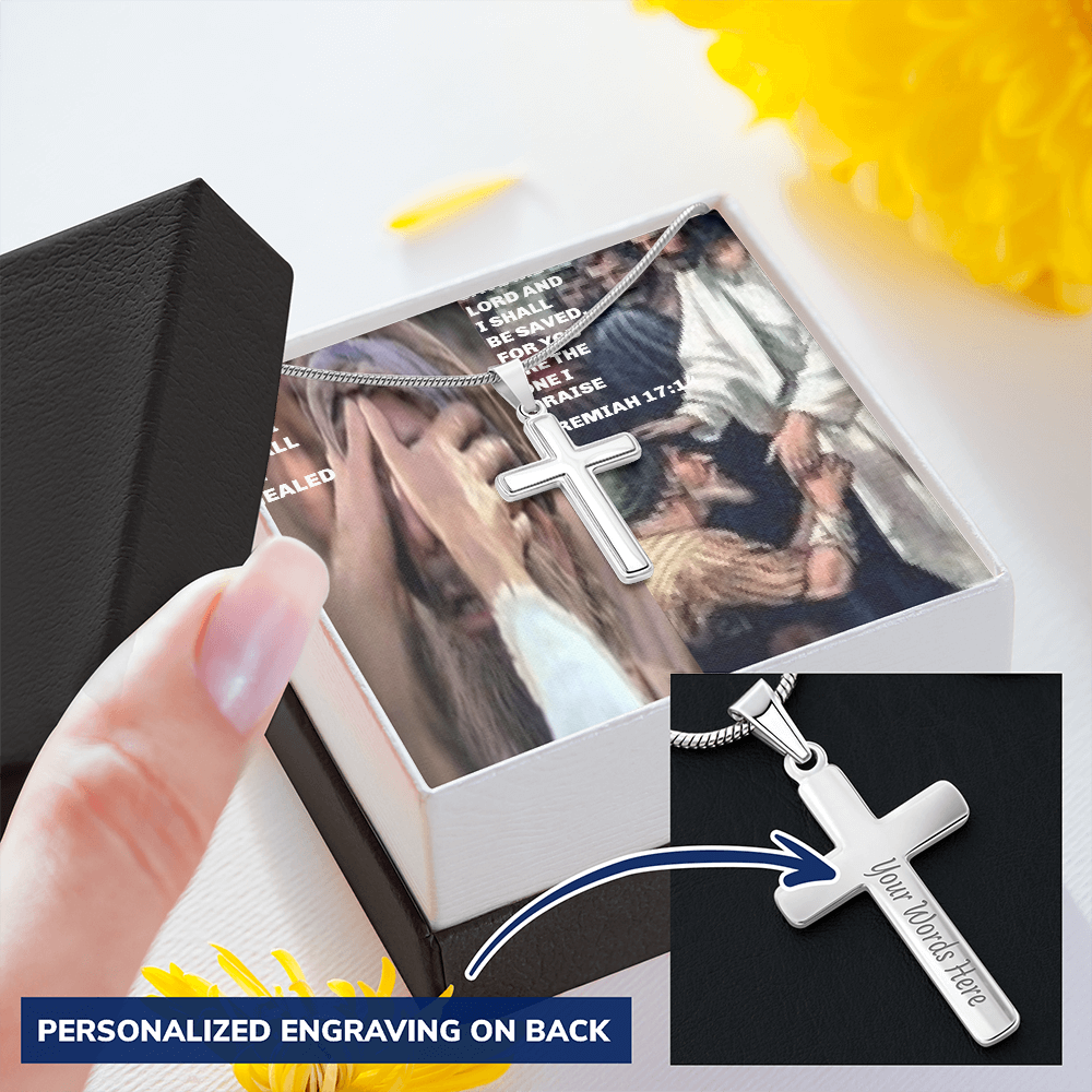 IKE MENS SCRIPTURE COLLAGE  Personalized Cross Necklace with Snake Chain