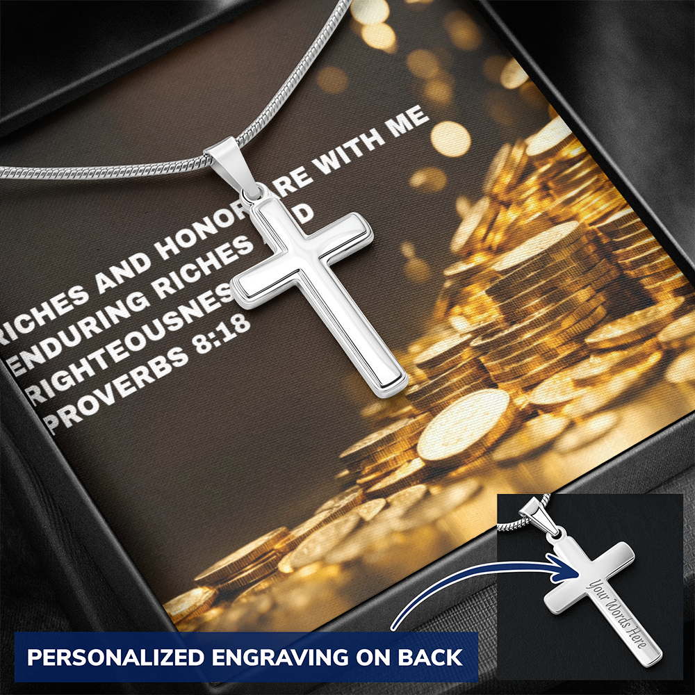 RICHES AND HONOR PERSONALIZED CROSS  NECKLACE