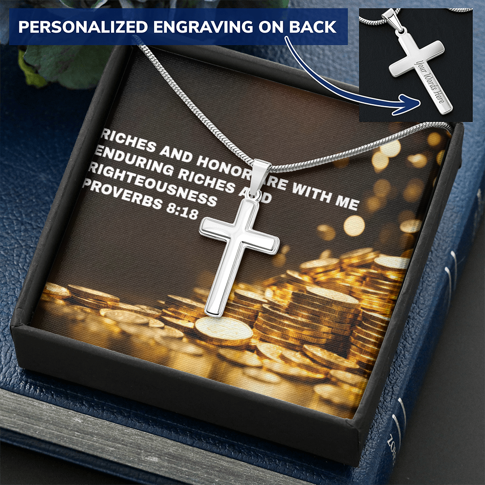 RICHES AND HONOR PERSONALIZED CROSS  NECKLACE