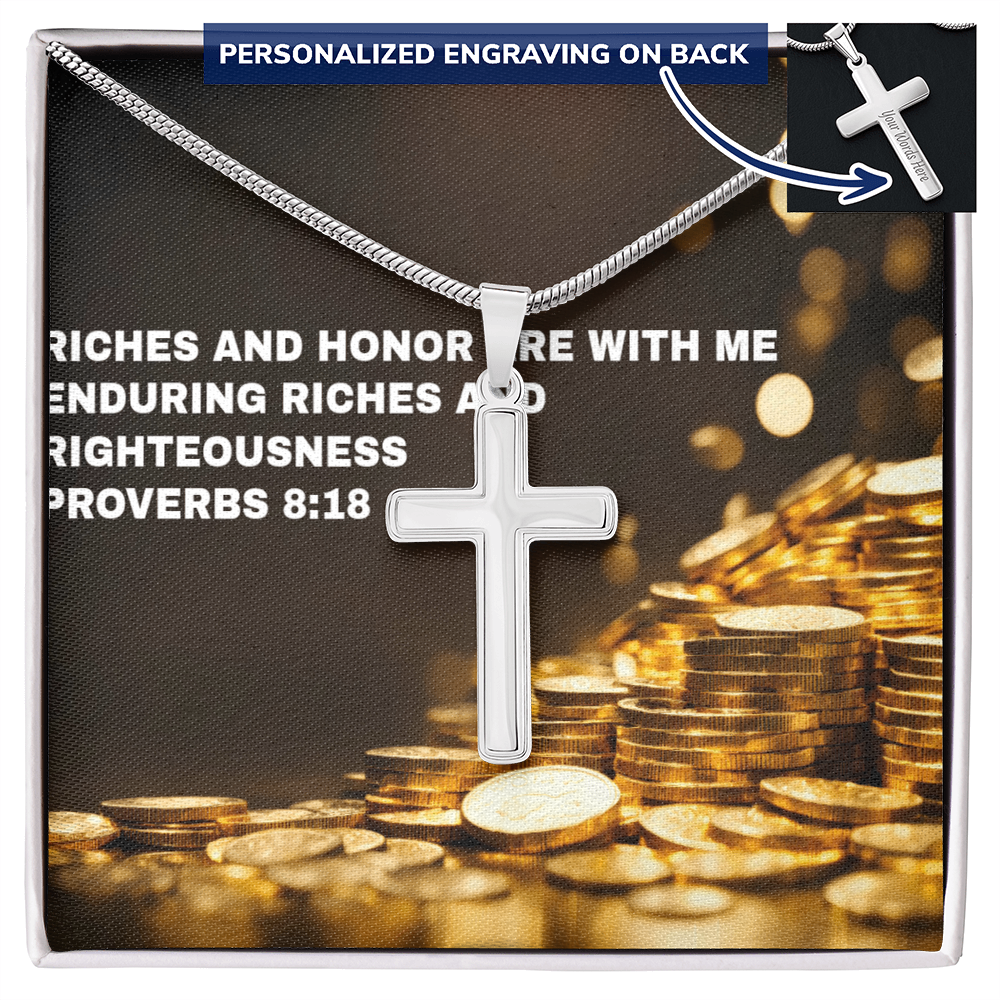 RICHES AND HONOR PERSONALIZED CROSS  NECKLACE