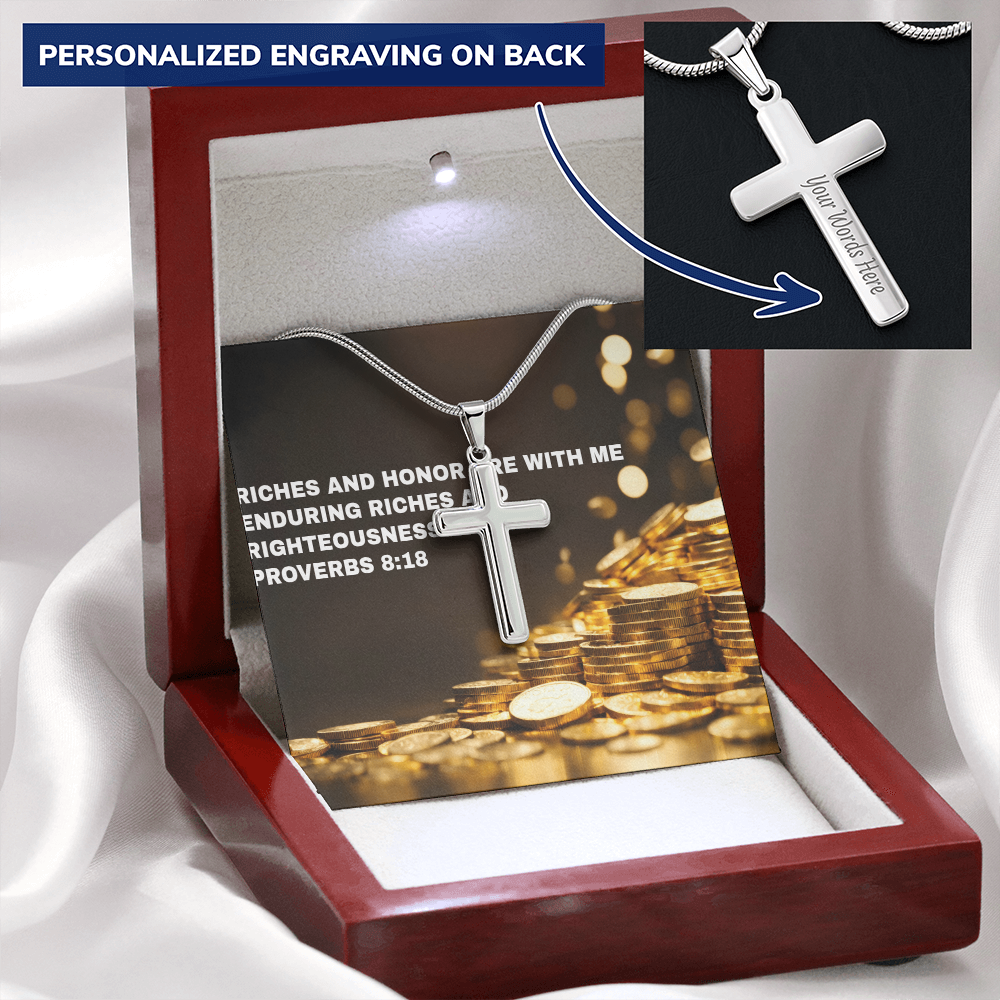 RICHES AND HONOR PERSONALIZED CROSS  NECKLACE