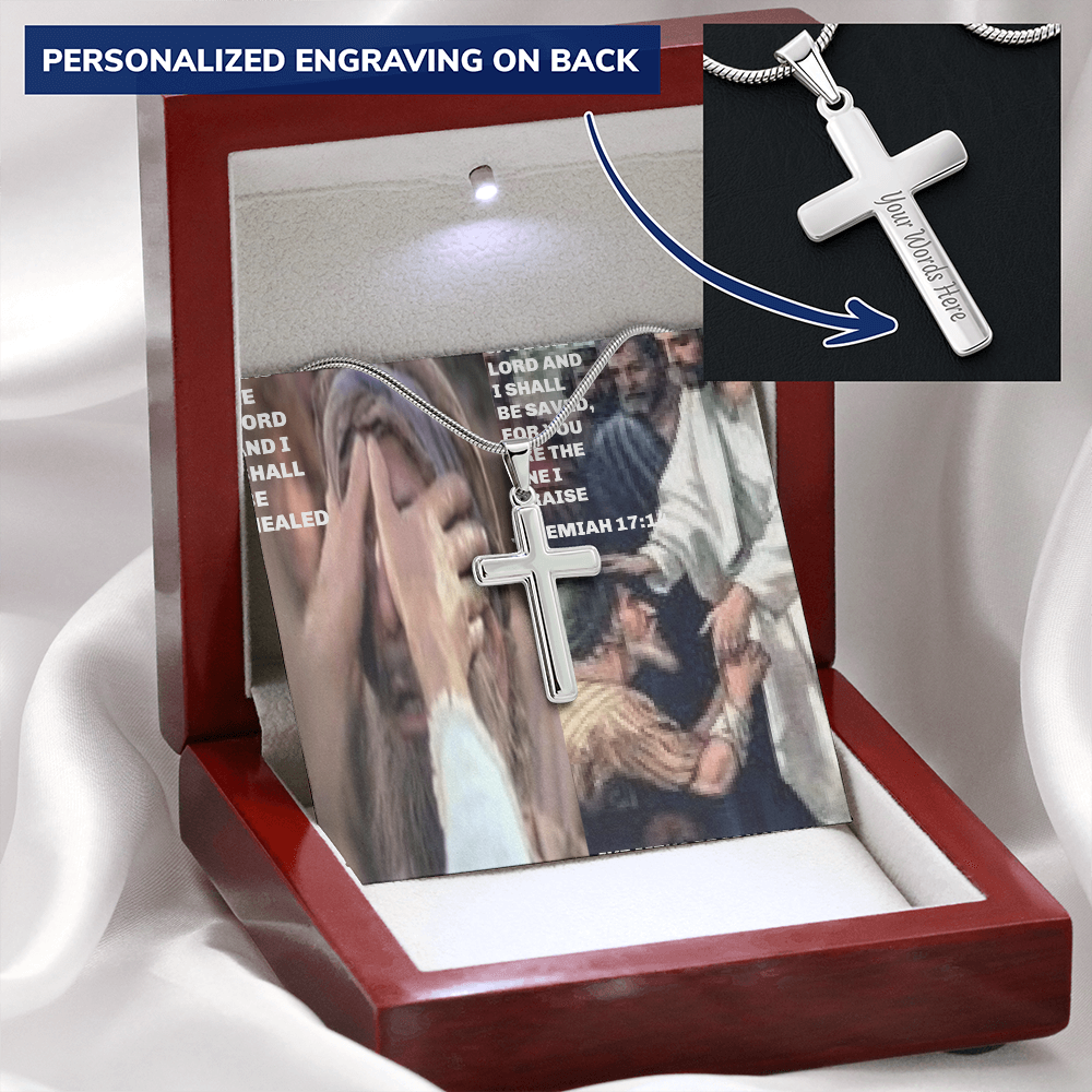 IKE MENS SCRIPTURE COLLAGE  Personalized Cross Necklace with Snake Chain