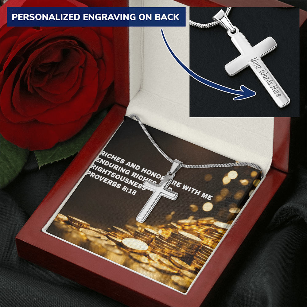 RICHES AND HONOR PERSONALIZED CROSS  NECKLACE