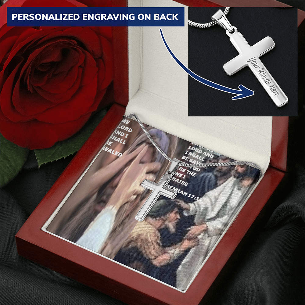 IKE MENS SCRIPTURE COLLAGE  Personalized Cross Necklace with Snake Chain