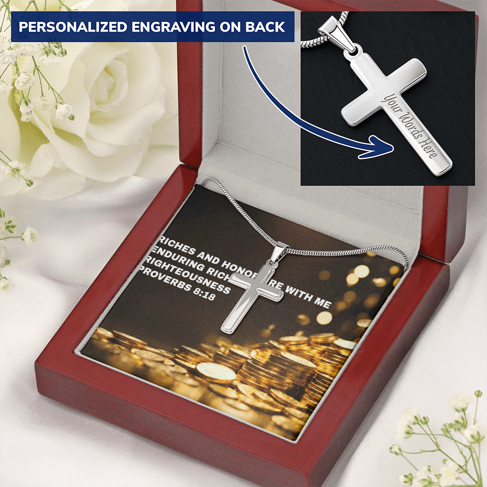 RICHES AND HONOR PERSONALIZED CROSS  NECKLACE