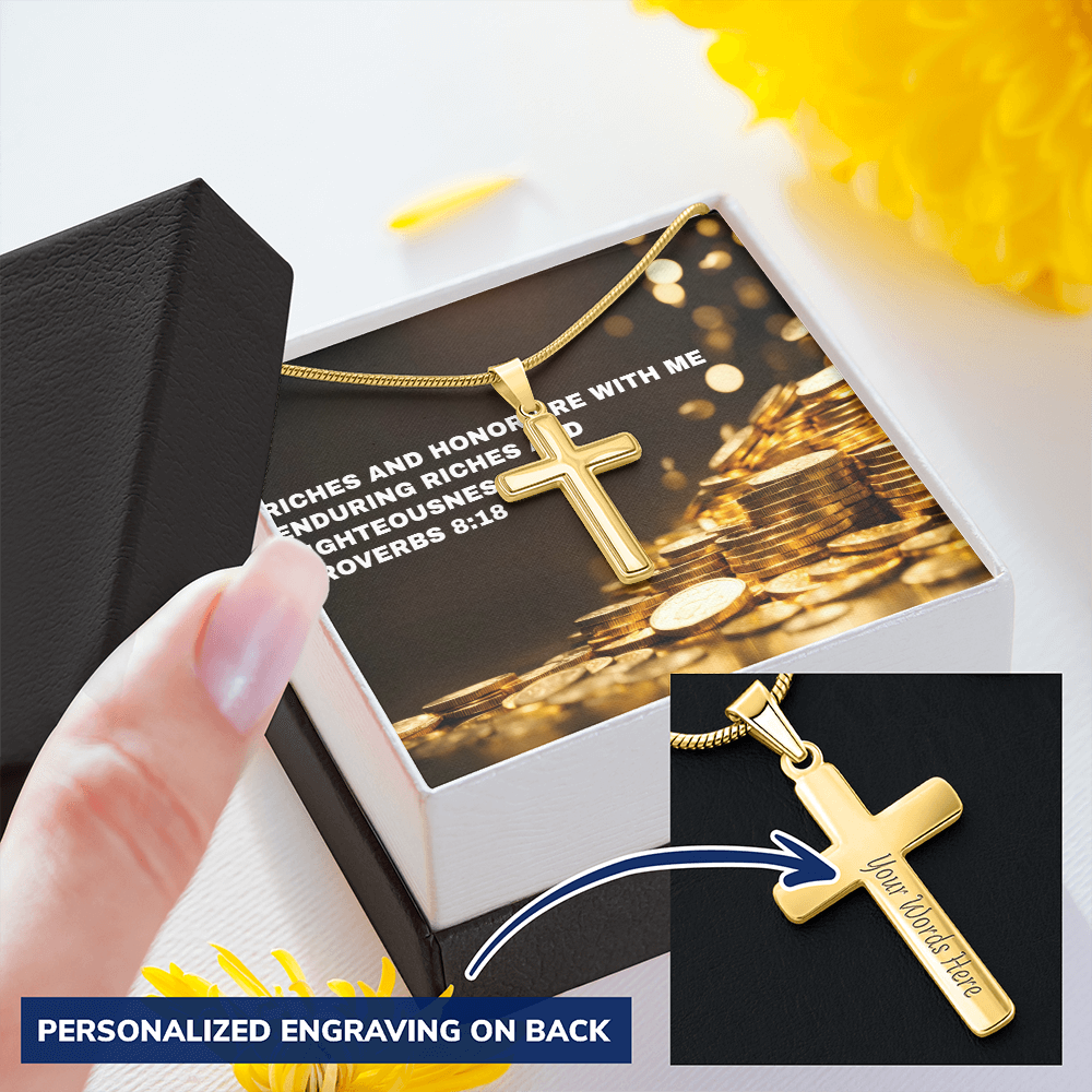 RICHES AND HONOR PERSONALIZED CROSS  NECKLACE