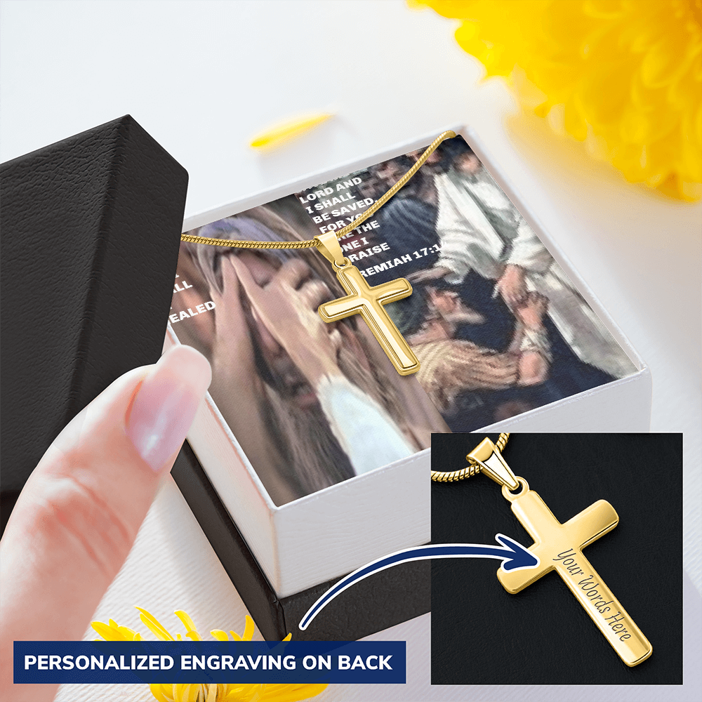 IKE MENS SCRIPTURE COLLAGE  Personalized Cross Necklace with Snake Chain