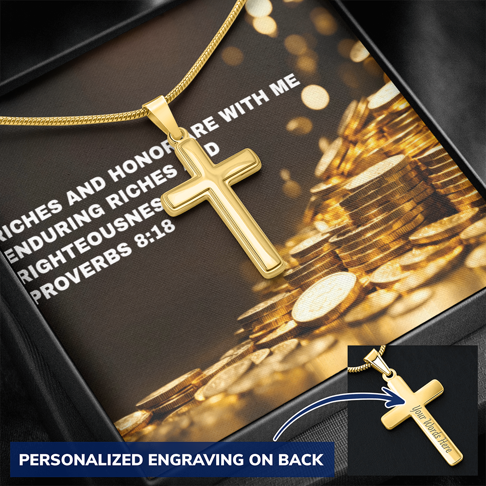 RICHES AND HONOR PERSONALIZED CROSS  NECKLACE