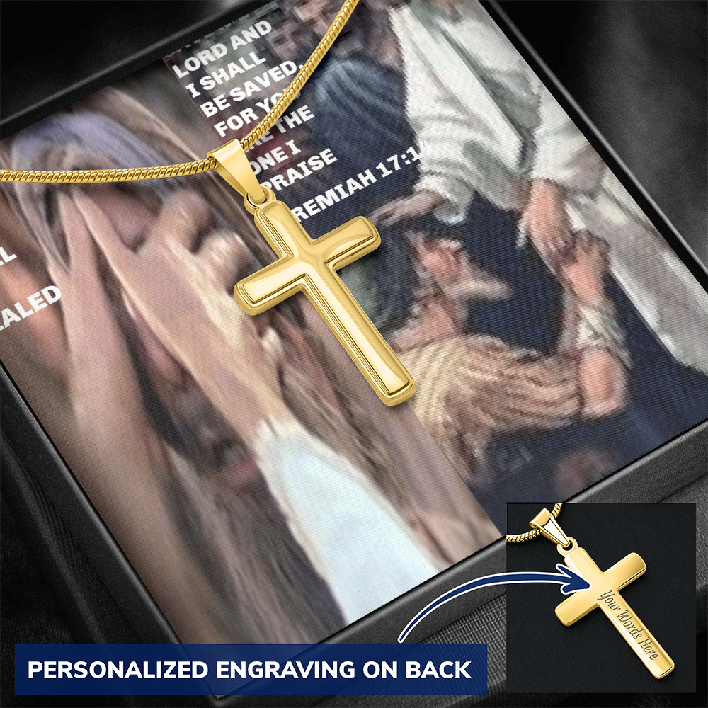 IKE MENS SCRIPTURE COLLAGE  Personalized Cross Necklace with Snake Chain