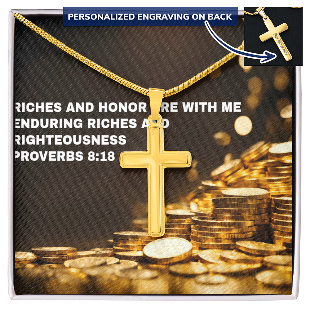 RICHES AND HONOR PERSONALIZED CROSS  NECKLACE