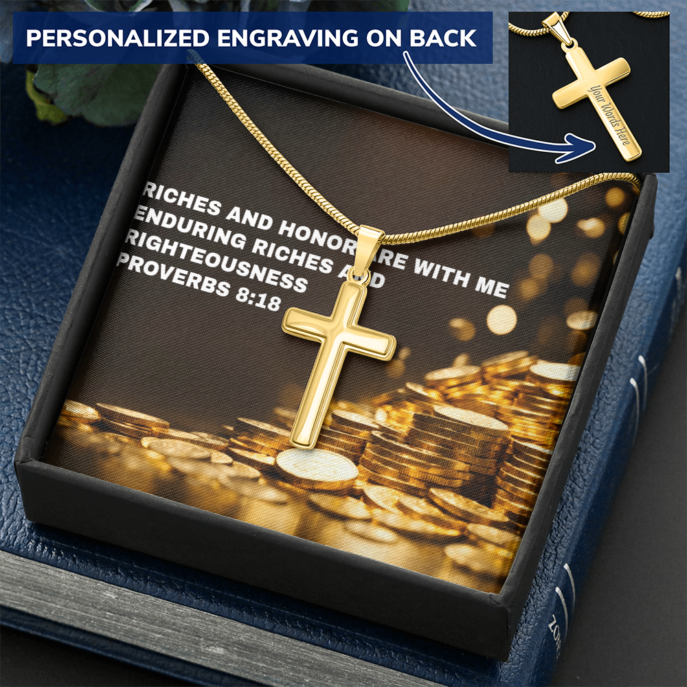 RICHES AND HONOR PERSONALIZED CROSS  NECKLACE