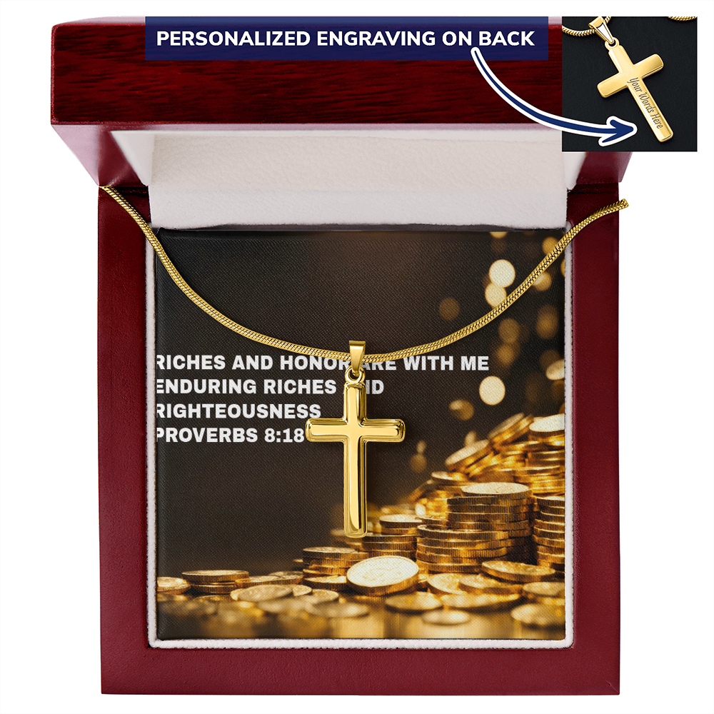 RICHES AND HONOR PERSONALIZED CROSS  NECKLACE