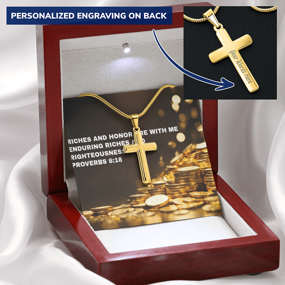 RICHES AND HONOR PERSONALIZED CROSS  NECKLACE