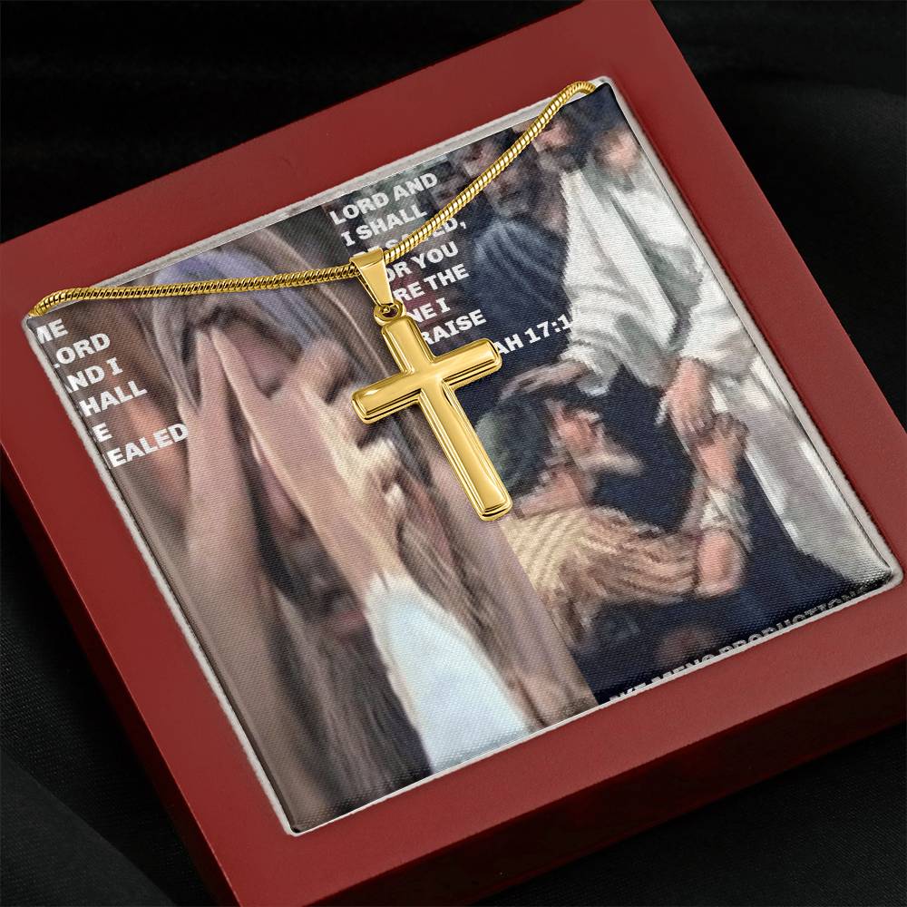 IKE MENS SCRIPTURE COLLAGE  Personalized Cross Necklace with Snake Chain