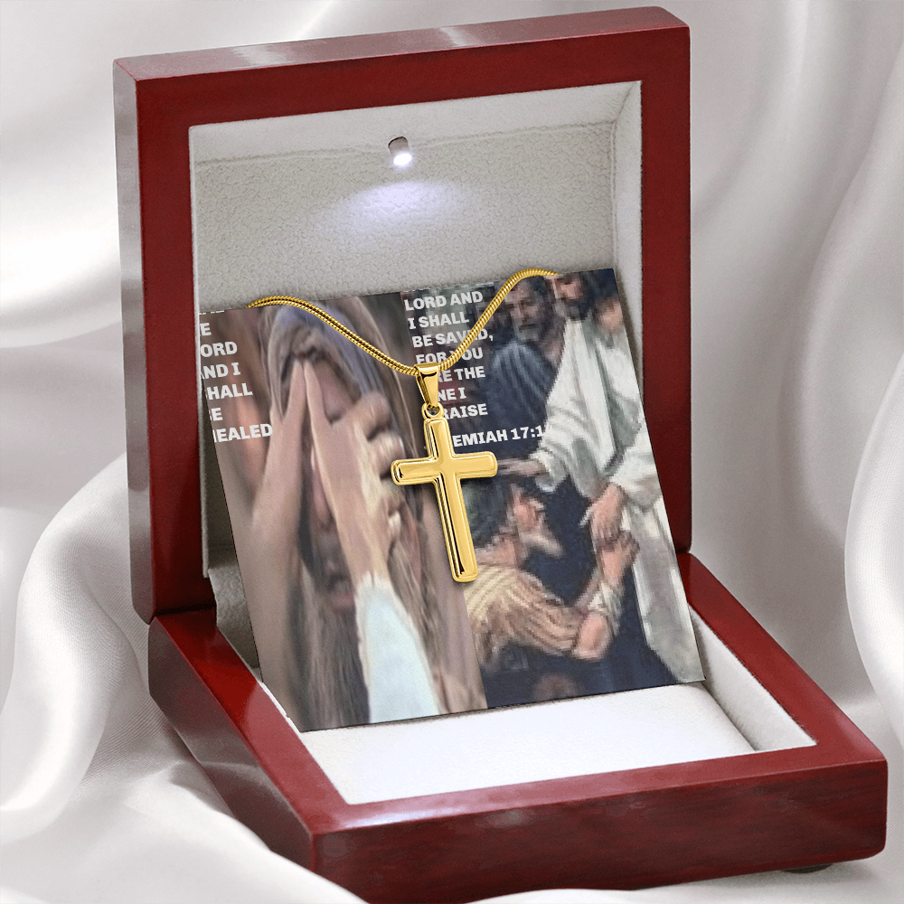 IKE MENS SCRIPTURE COLLAGE  Personalized Cross Necklace with Snake Chain