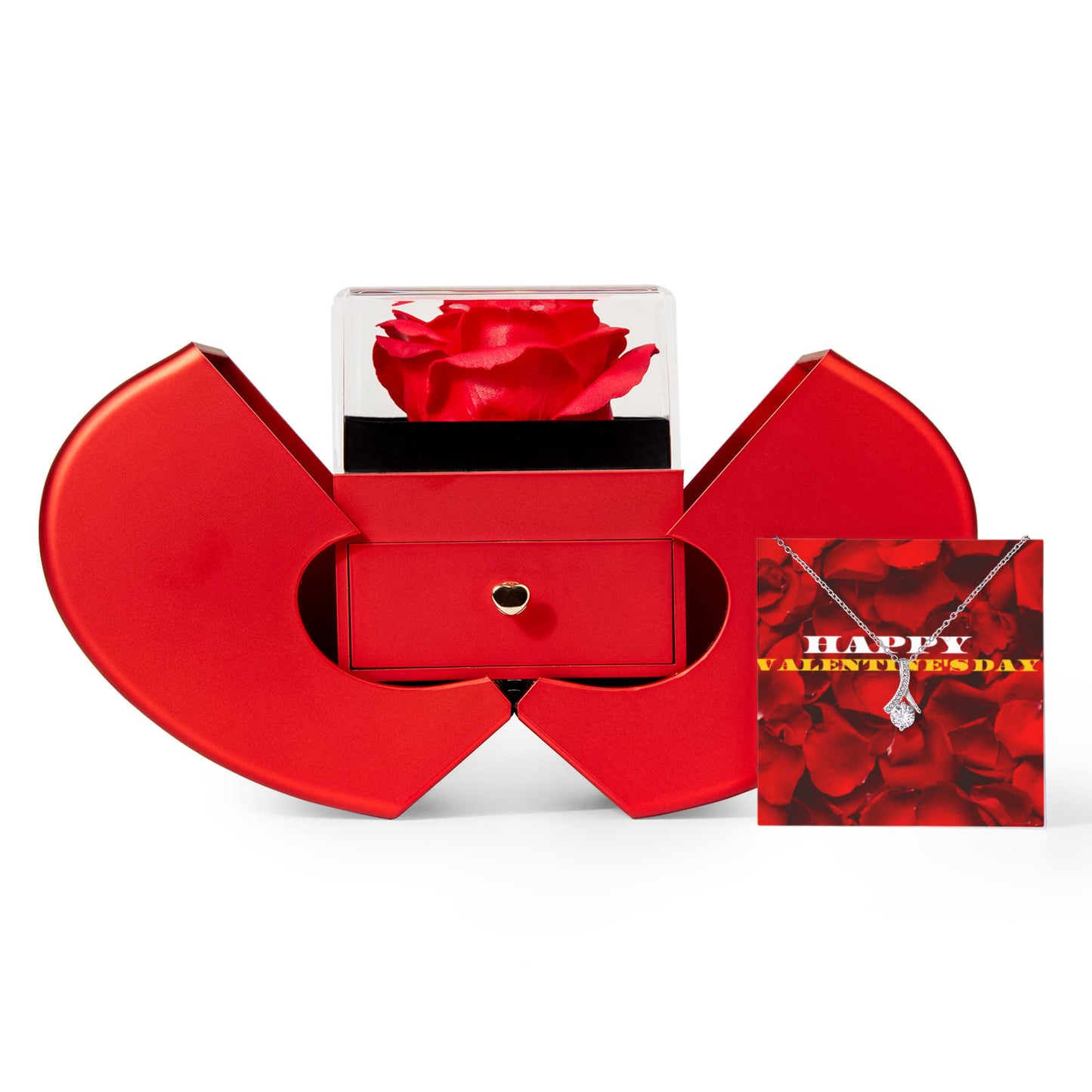 Happy Valentine's Day Alluring Beauty Necklace with Red Heart Rose Box