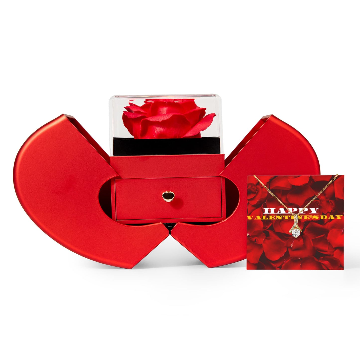 Happy Valentine's Day Alluring Beauty Necklace with Red Heart Rose Box