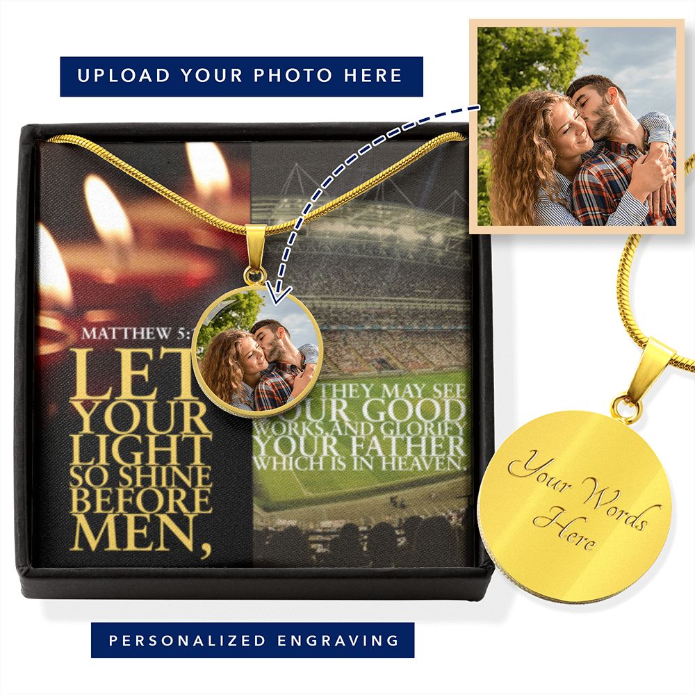 IKE MENS SCRIPTURE COLLAGE CIRCLE PENDANT NECKLACE (BUYER PICTURE UPLOAD NECKLACE)