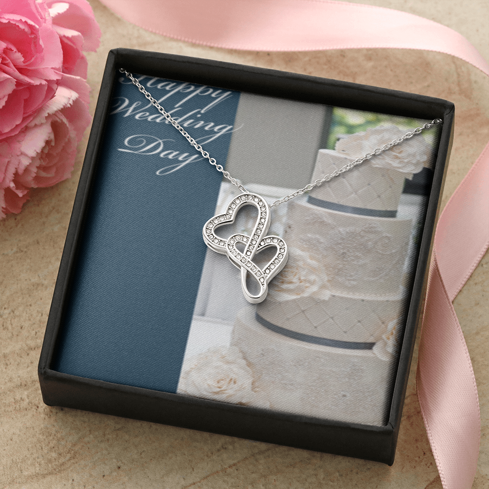 Happy Wedding Day Double Hearts Necklace