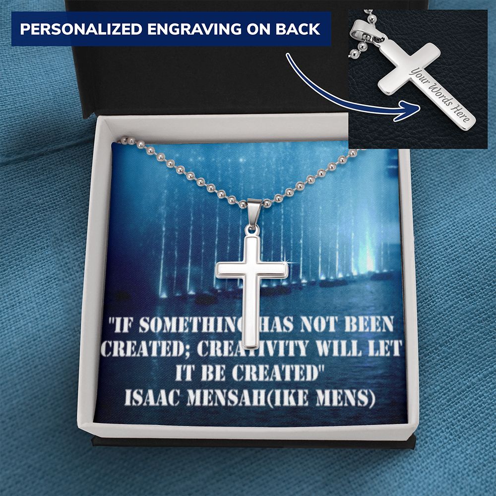 CROSS NECKLACE WITH IKE MENS QUOTE