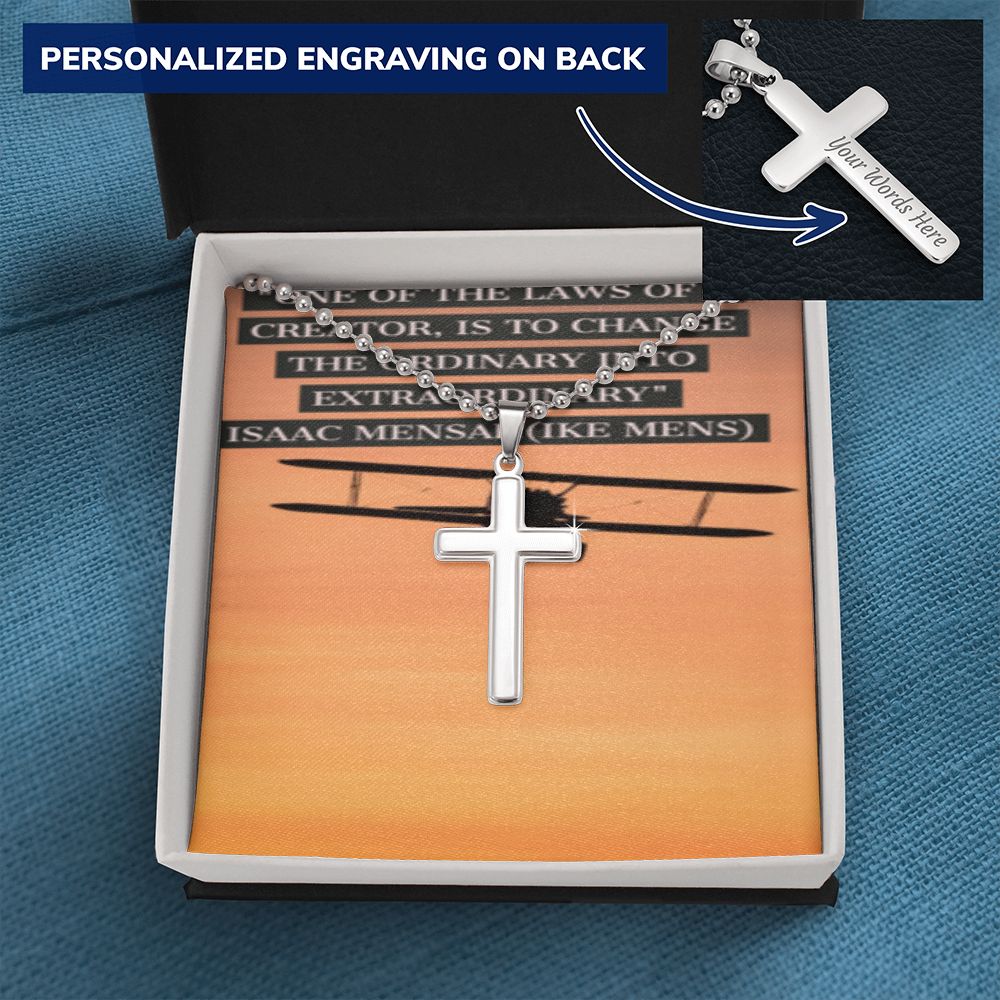 CROSS NECKLACE WITH IKE MENS QUOTE