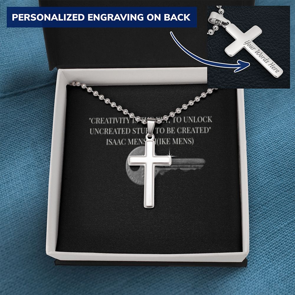 CROSS NECKLACE WITH IKE MENS QUOTE