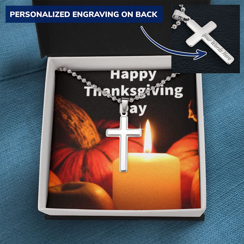 HAPPY THANKSGIVING DAY CROSS NECKLACE