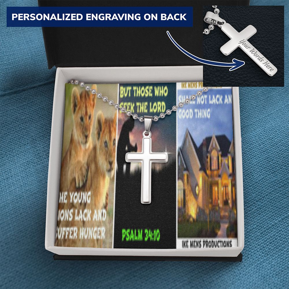 IKE MENS SCRIPTURE COLLAGE CROSS NECKLACE