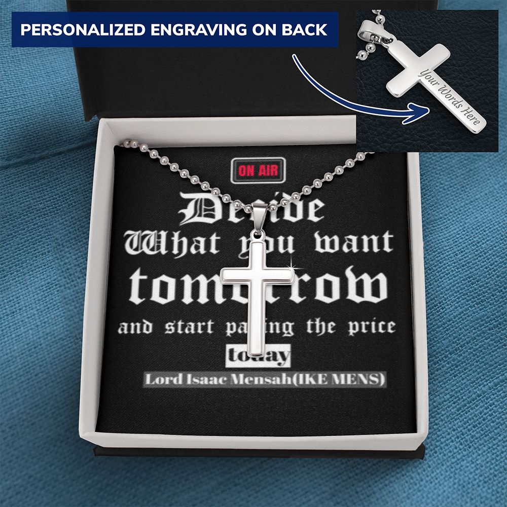 CROSS NECKLACE  WITH IKE MENS QUOTE