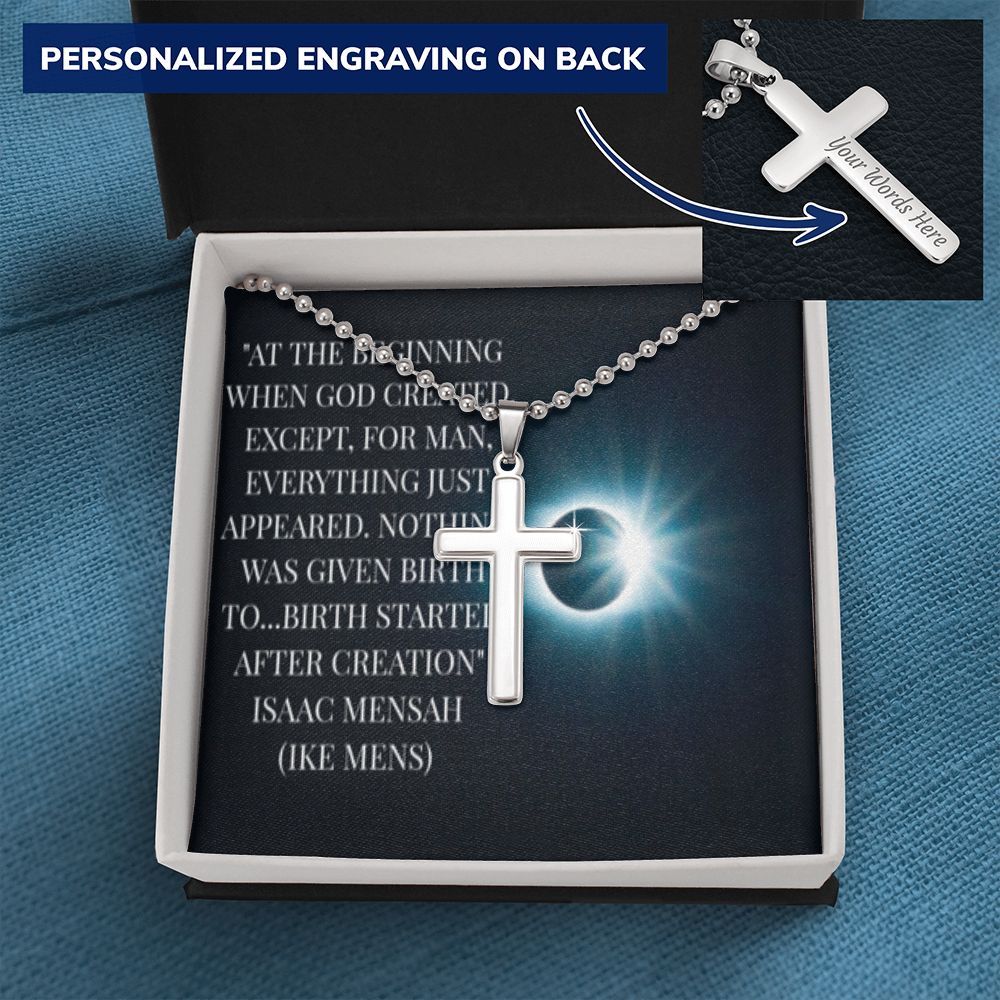 CROSS NECKLACE WITH IKE MENS QUOTE