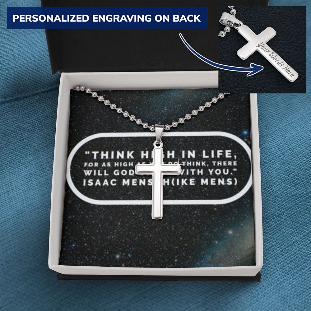 CROSS NECKLACE WITH IKE MENS QUOTE